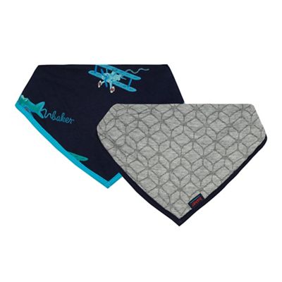 Pack of two baby boys' navy plane print and grey quilted bibs